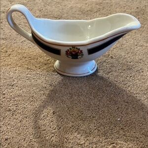 Classic Floral Gravy Boat with Black Accents